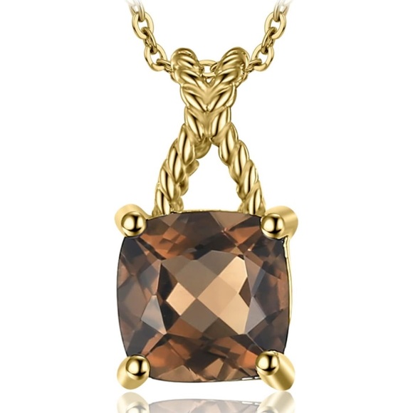 10k 925 Chocolate Diamond Quartz Pendant Necklace - Picture 4 of 11